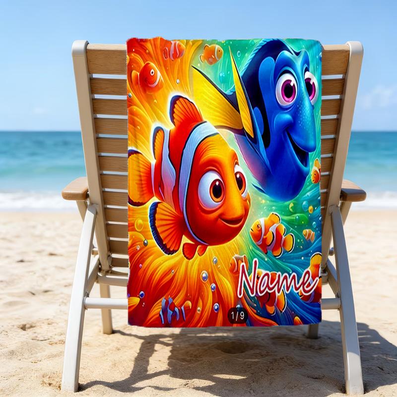 1pc Nemo1 Beach Towel with Custom Name, Beach/Swimming/Bath/Picnic/Camping Towel, Suitable for Seaside Beaches