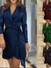 European & American Ladies' Fashionable Sequin Tie-Up Dress with Waist Cinch and Lapel 