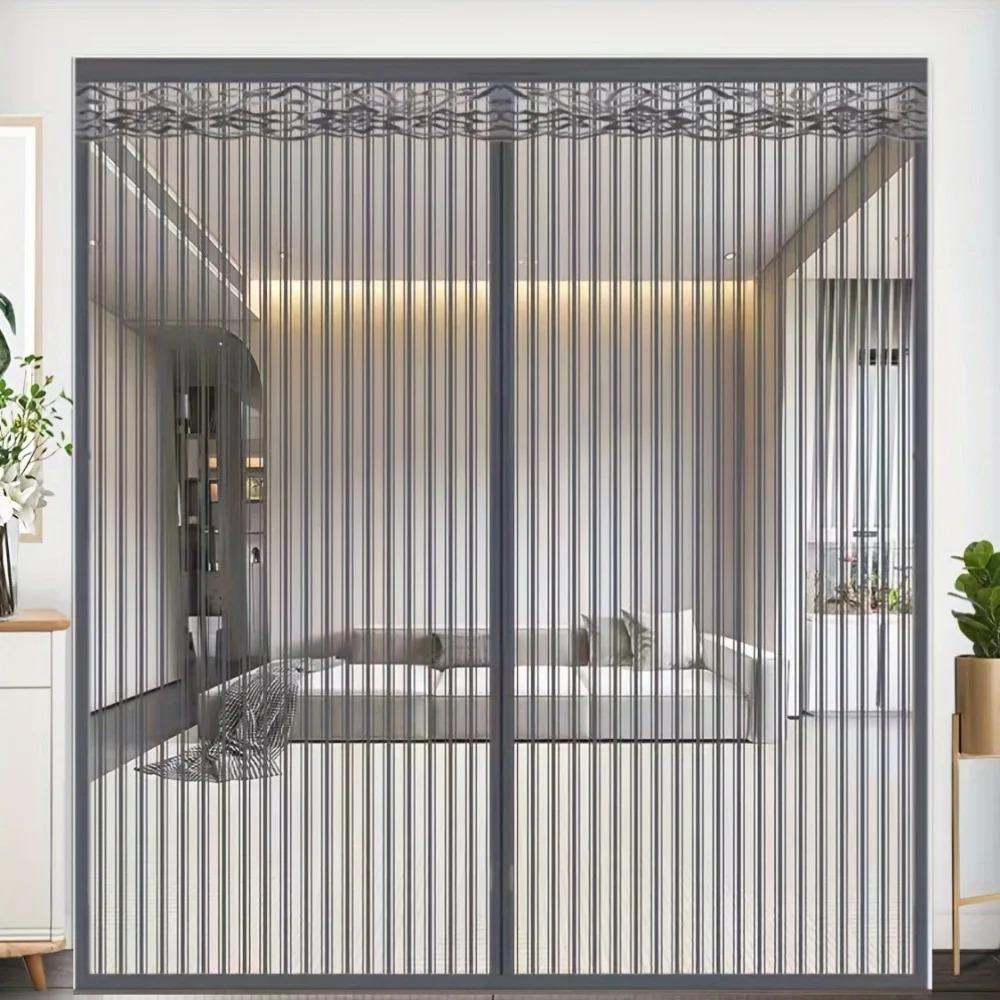 Modern style polyester door curtain, magnetic closing design, grey mosquito screen, suitable for bedroom, etc