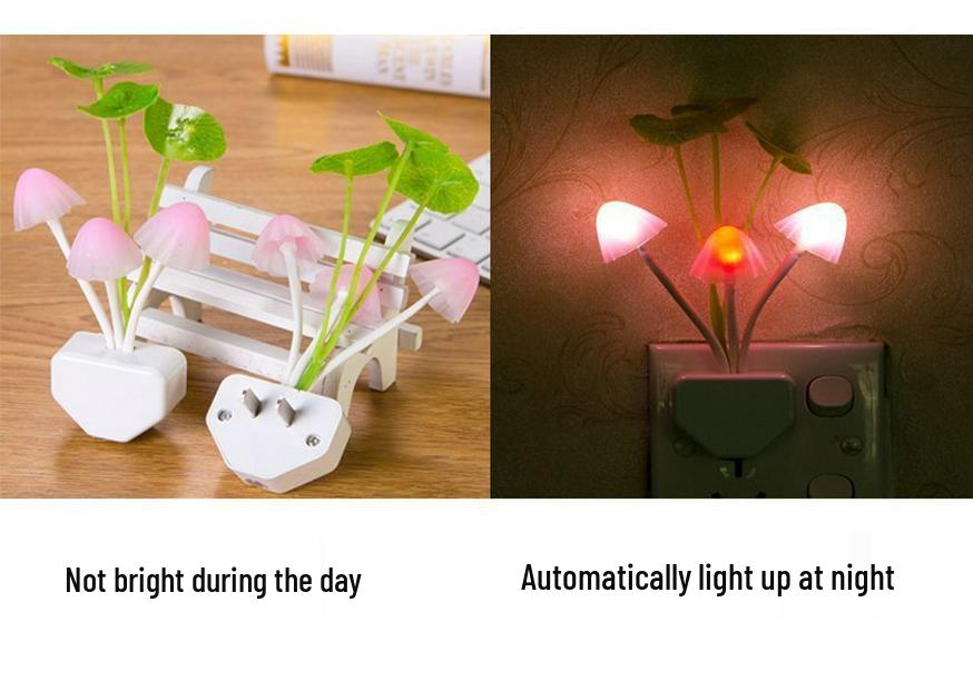 LED Energy-Saving Mushroom Lamp with Colorful Artificial Flowers and Night Light Vase
