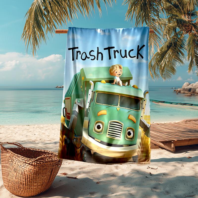 Ultra-Soft Beach Towel with Trash Truck Theme,Ideal for Pool - Camping, Diving - Perfect Travel Essential, Vibrant Beach Towel.