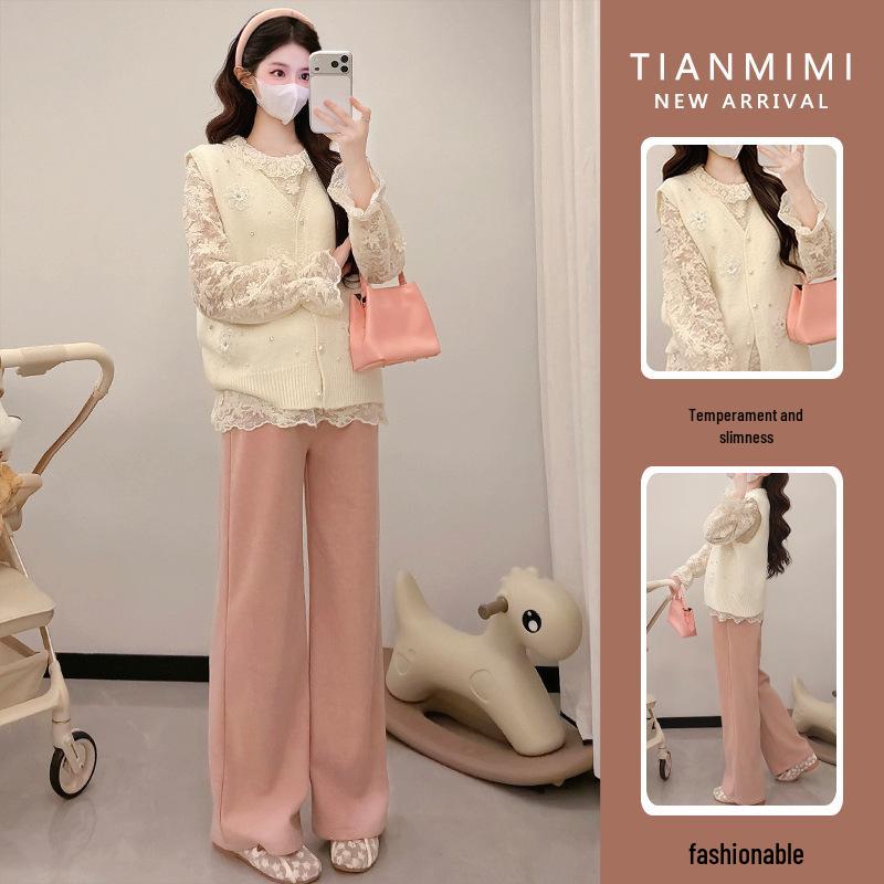 2026 Spring Lace Doll Shirt with Pearl Vest M