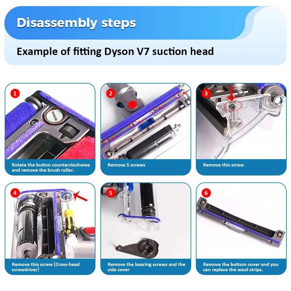 For Dyson V6 V7 V8 V10 V11 V15 Soft Plush Strips Accessories Vacuum Cleaner Soft Roller Wear Resistant Stripes Set Replacement