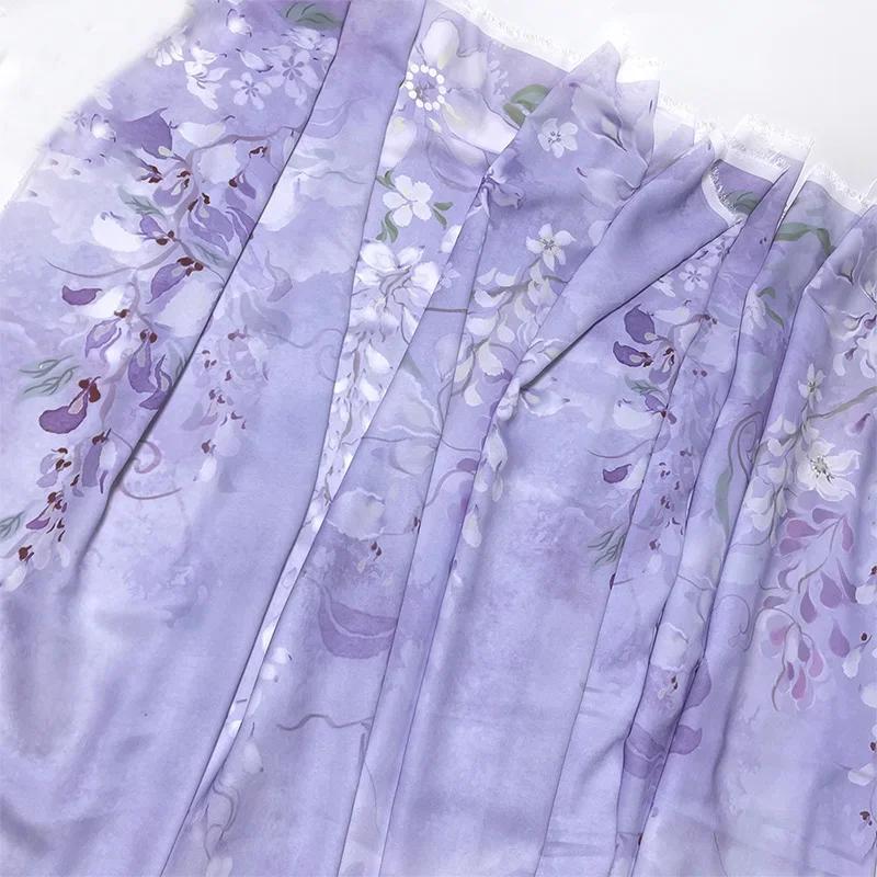 

100x150 см Классический китайский пейзаж Печатный шифон Вышитая ткань Ханьфу Юбка Традиционная одежда Ткань Шторы Декор 100x150cm