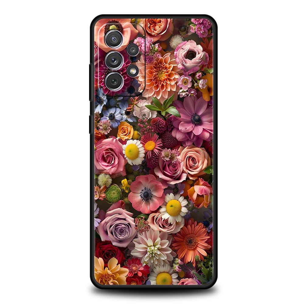 Colorful Flower Phone Case for Samsung Galaxy A55 A35 A15 A14 A25 A54 A51 A71 A72 A73 A32 A52 A52S A41 5G Silicone Shell Capas