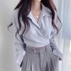 1PC Slim Fit Manches Longues Femmes Bureau Coréen Style Chemises Courtes Chemisier Hauts Polyester Travail Chemisier