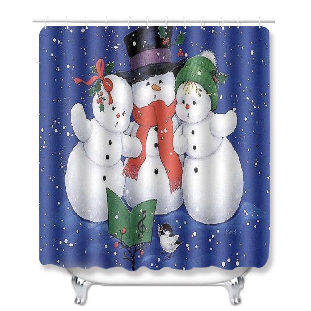 Christmas Shower Curtain Floor Mat Combination Four-Piece Set Bathroom Toilet Carpet Shower Room Mat Foot Mat