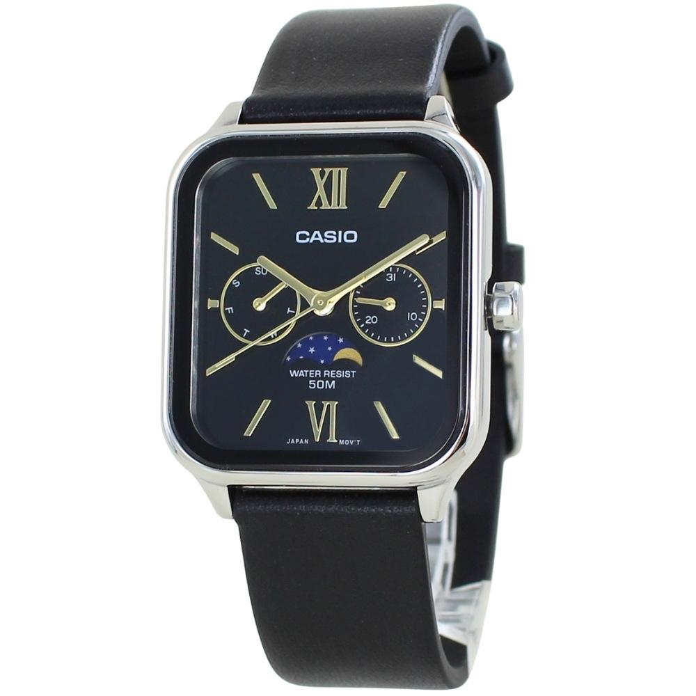 CASIO Standard Moon Phase Watch with Storage Case Black Leather Strap and Entrance (Overseas Exclusive) - Dial