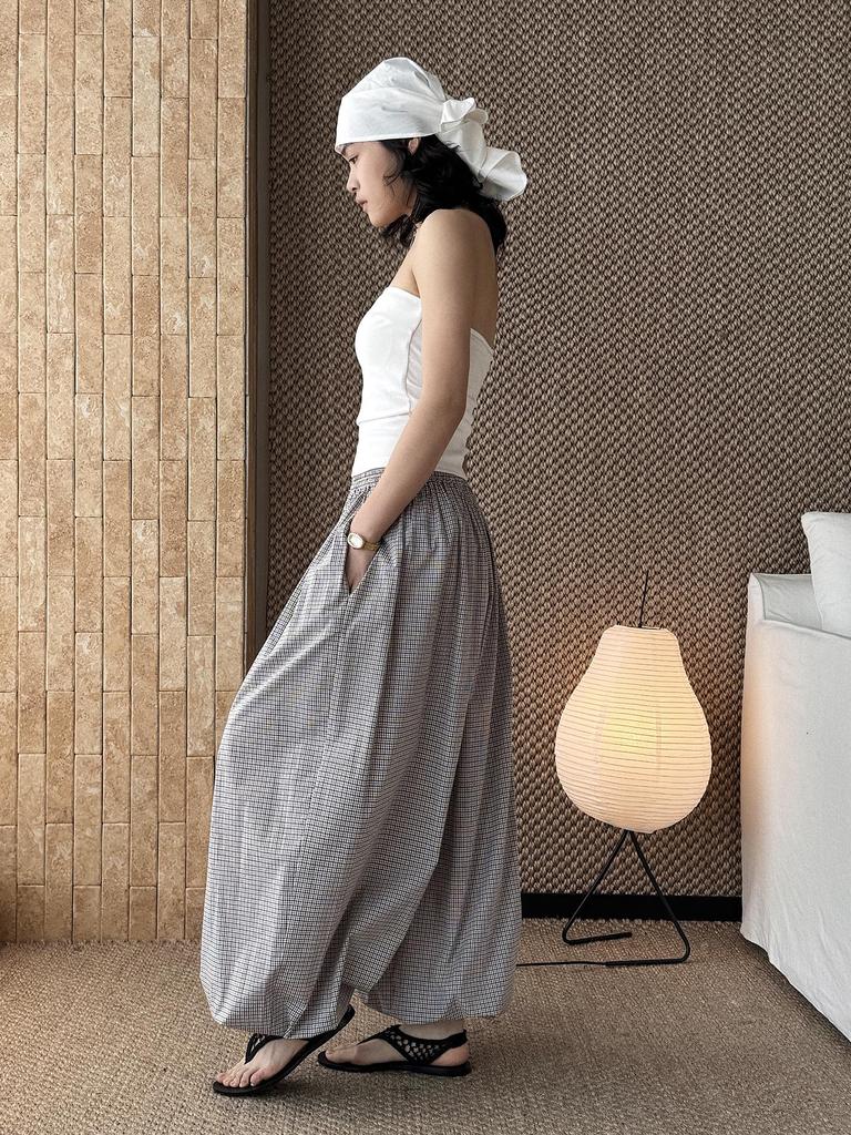 Xu Man Spring/Summer Paris Fashion Plaid Balloon Button Cuff Long Pants for Women