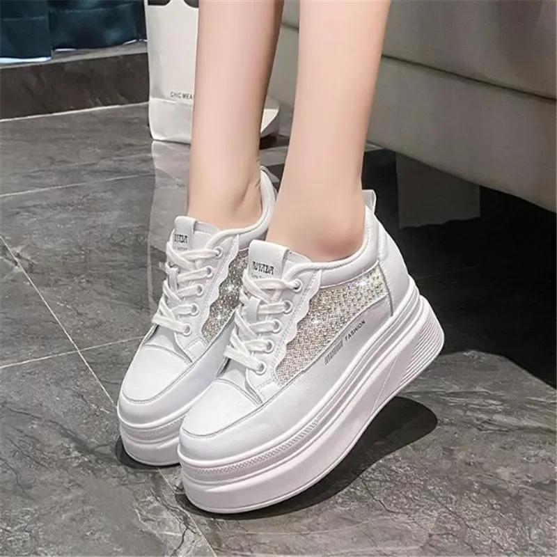 Fashion Outdoor Jogging Rhinestone Bling Sneakers Women Chunky Shoes height increase Design Ladies Footwear Leather Platform Trainers