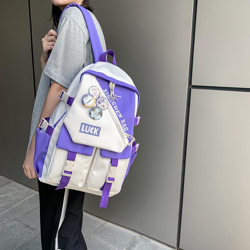 Backpack female college student Japanese simple girl backpack contrasting colors Korean version ins niche middle school student high school bag