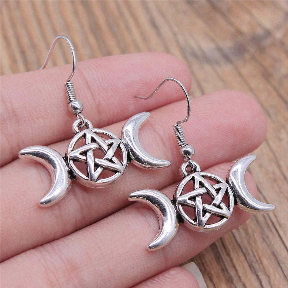 Bohemian Hot-Sale Star Moon Pentagram Circle Dangle Earrings Memorable Wedding Gift for Daily Style