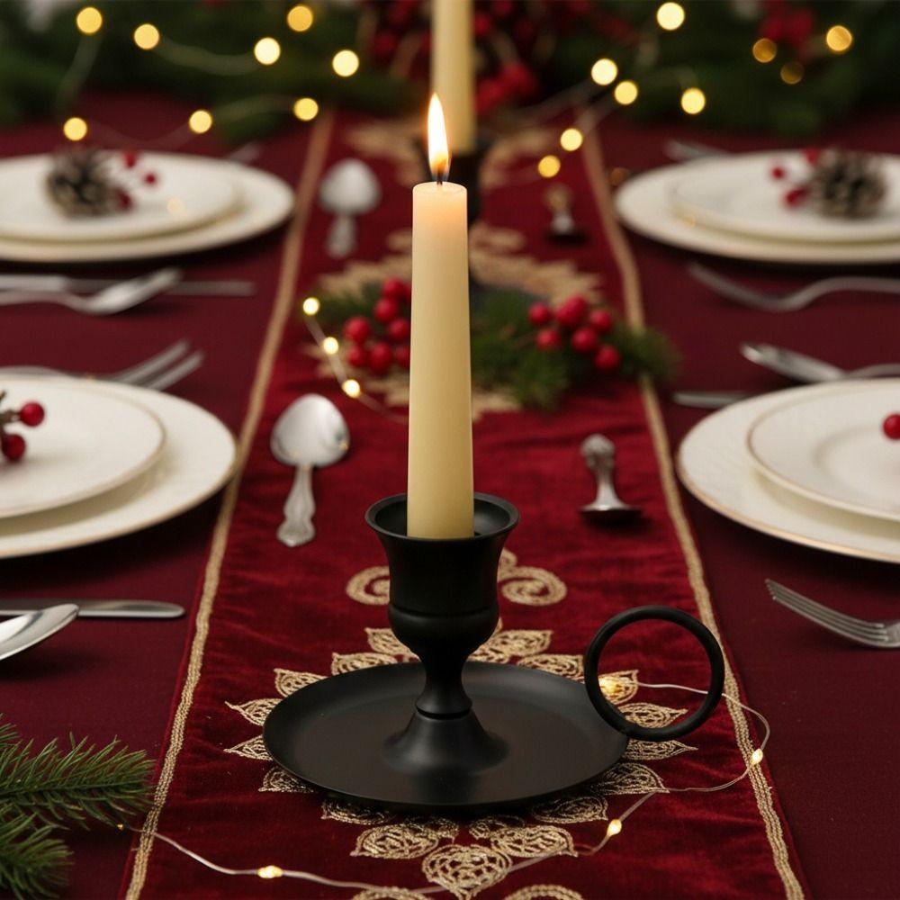 2 Piece Retro Handheld Metal Candle Holder European Style Candle Cup Candle Stand Festive