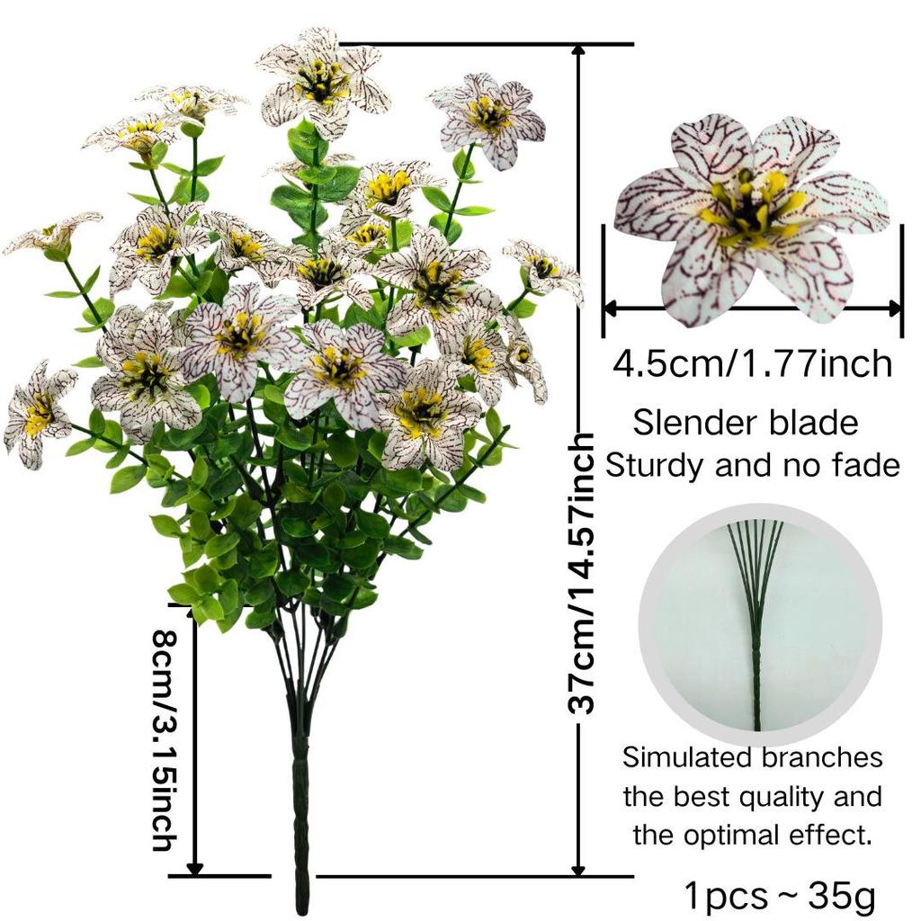 7-Fork Eucalyptus Violet Artificial Flowers - Small Green Plastic Bunch for Home & Garden