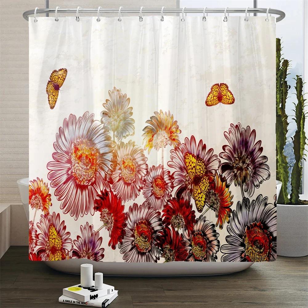 Beautiful Flowers Printed Shower Curtain Waterproof Polyester Curtain With Hook Decoration Bathroom Curtain 3D Shower Curtains