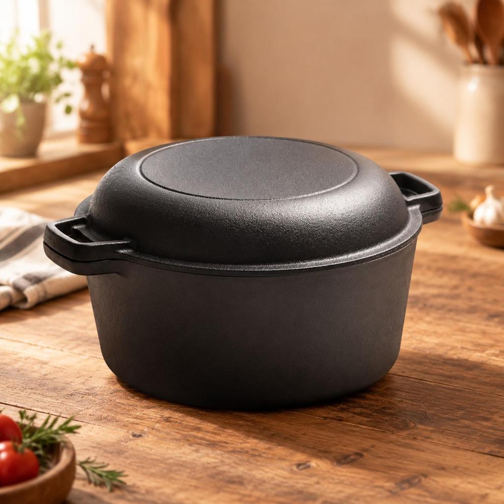 Dutch Oven Uncoated Cookware Sturdy for Braising