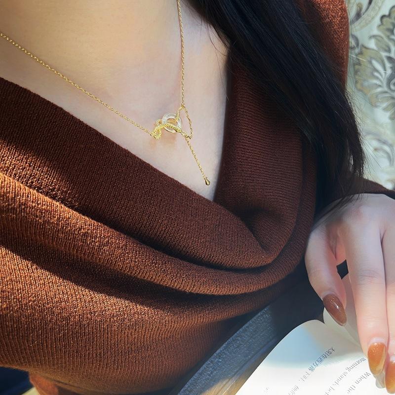 Snake Golden Spirit Snake Wrapped White Chalcedony Safety Buckle Necklace Natal Snake Sweater Chain Spirit Snake Ring