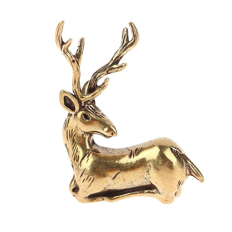 Miniature Retro Brass Christmas Elk Figurine Mini Vintage Deer Statue Desktop Ornament Festival Decoration Crafts