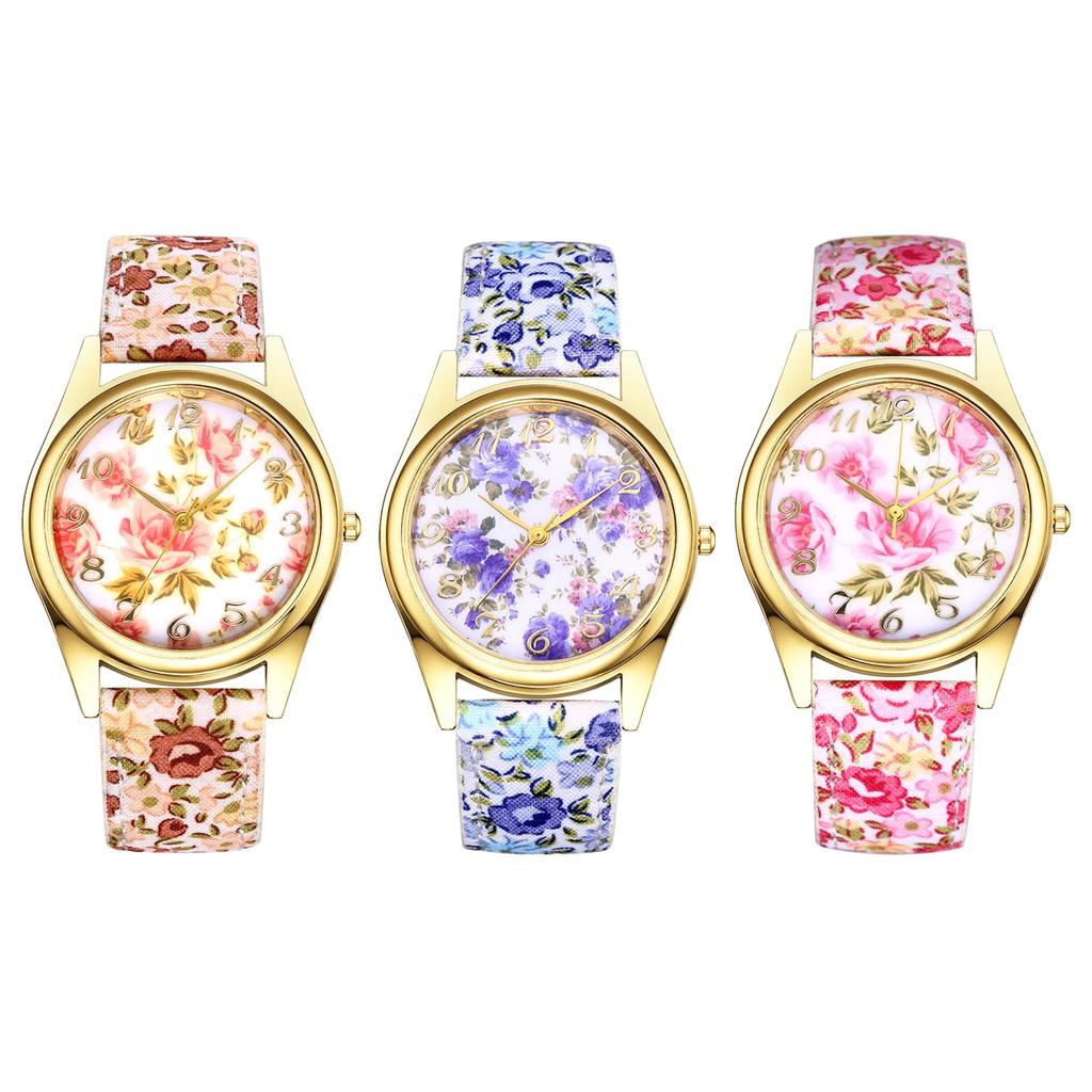 Bohemian Floral Watch with PU Leather Floral and Petal Analog Quartz Watch with Adjustable Arabic and Stylish Perfect Gift for and Christmas Women's