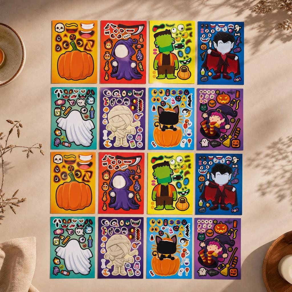 Halloween Sticker Set - 16 Stickers for Party Favors, Crafting and Bags