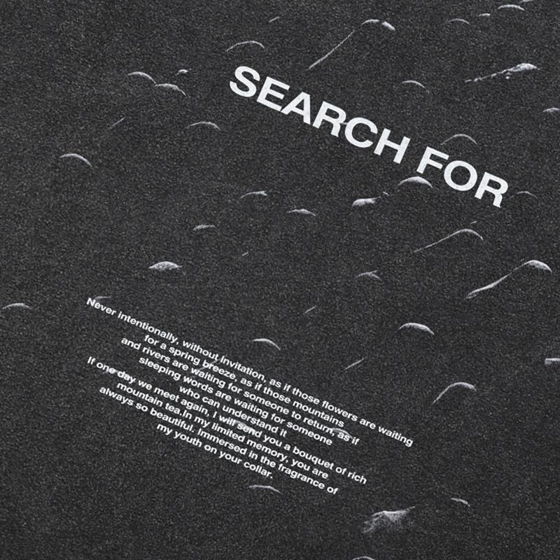 Streetwear Search Letters Graphic T-Shirt Cotton Washed Black Tshirt Unisex Tops Tees Summer Short Sleeves T Shirt