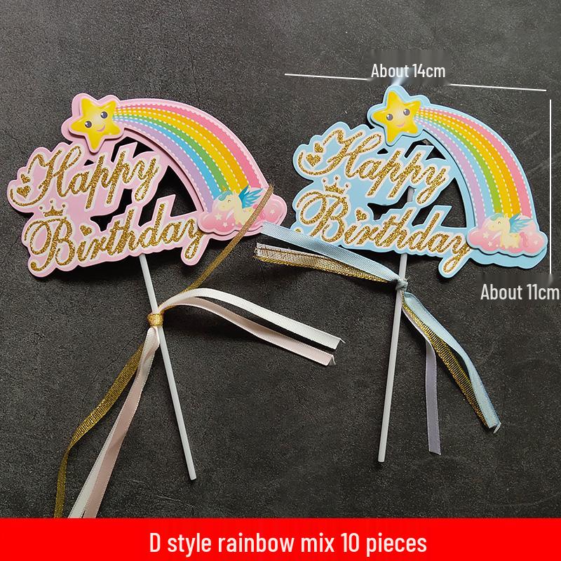 Large Rainbow Birthday Cake Toppers: Seven-Color Balloons, Love Hearts, Clouds, Stars Ornaments