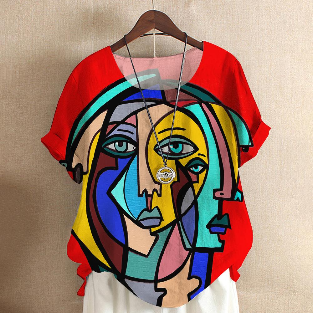 

Женская футболка с цветным лицом, лето 2023, модная женская одежда, топы с 3d художественным рисунком, футболки, уличная одежда, новая женская футболка большого размера S