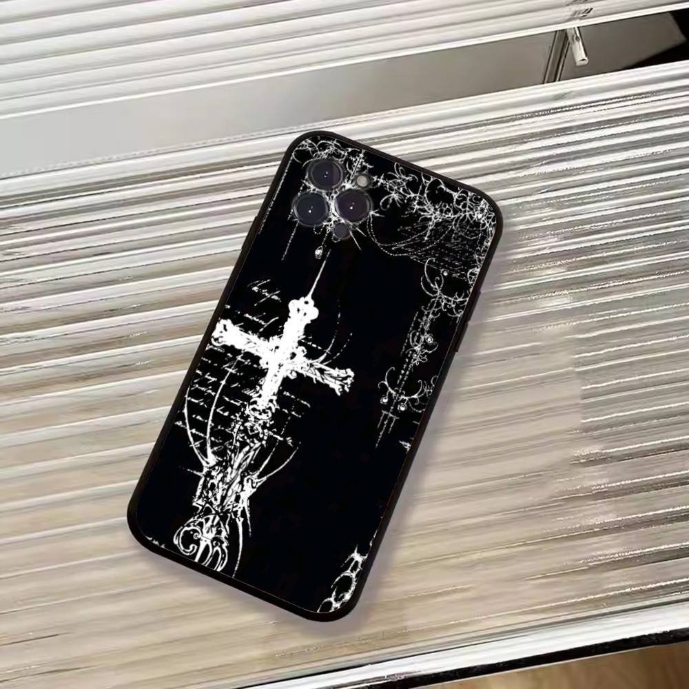 C-Cool Dark Catgothic C-Cross Phone Case For iPhone 17,16,15,14,13,12,11 Plus,Pro Max,XS,Soft Black Cover