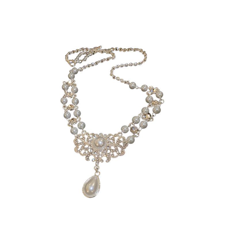 Barock Faux-Perlen Strass Floral Tropfenförmige Halskette - Französischer Hofstil Luxus für Frauen