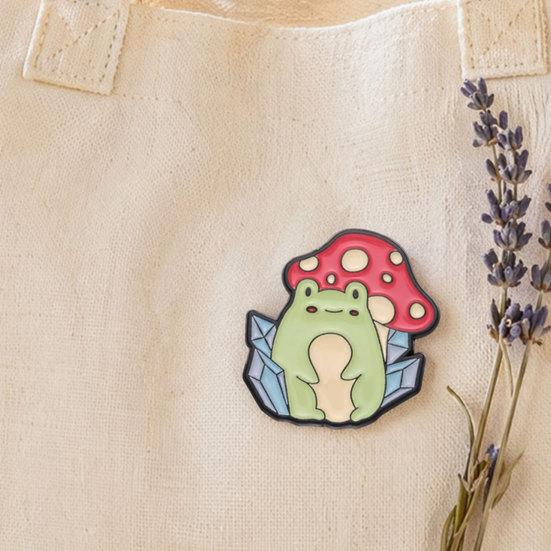 Brooch Pin, Frog Mushroom Design Lapel Pin, Enamel Glaze Bright Color Badge with Standard Safety Pin, Versatile Badge for Clothing Bags Hats Shoes