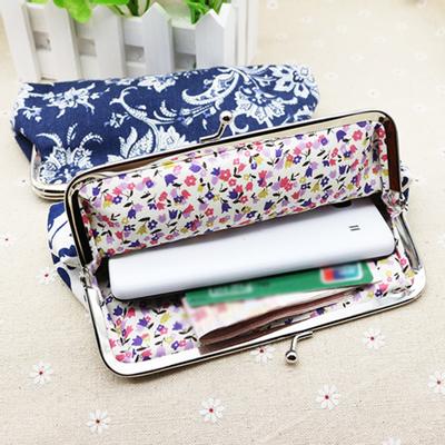 Women Rectangle Canvas Agrafe Purse Wallet Card Holder Coin Clutch Handbag