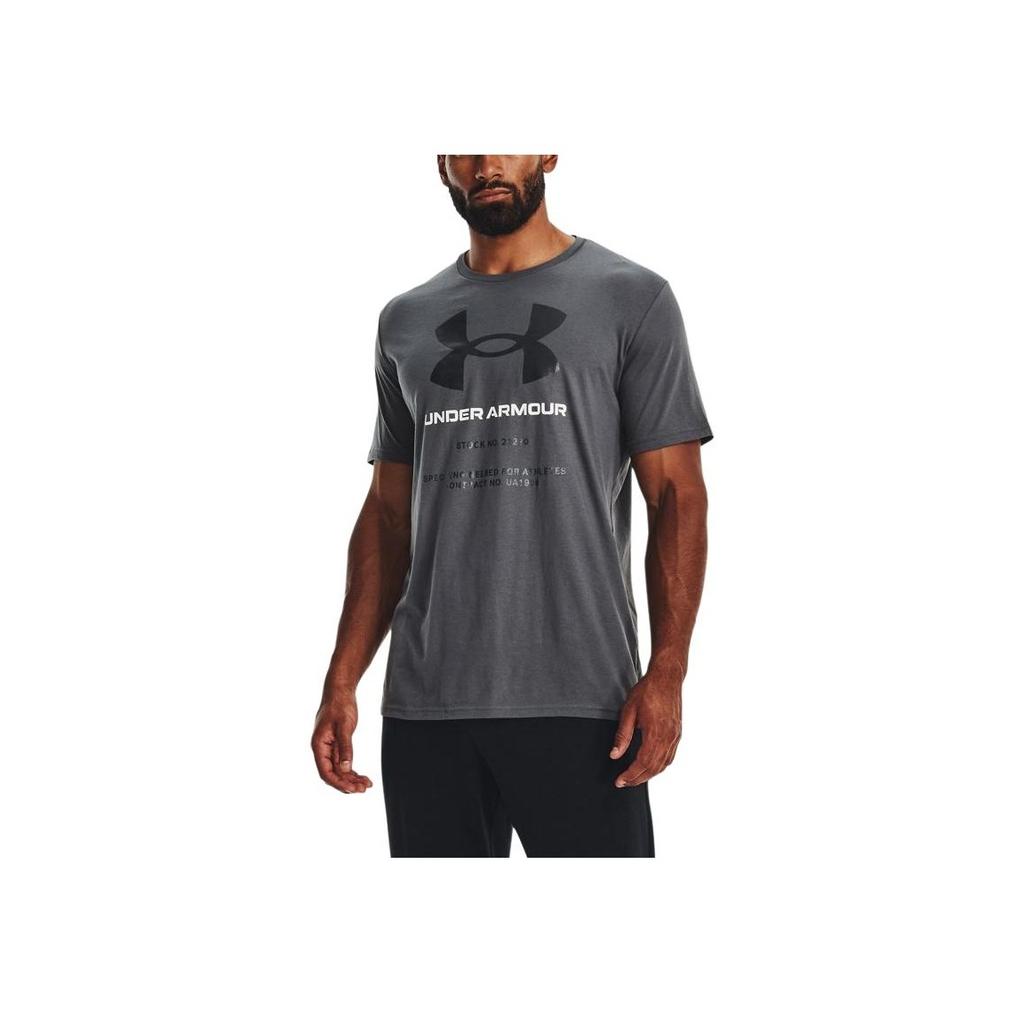 Under Armour Letter Logo Print T-Shirt Men Tops Gray 1370729-012