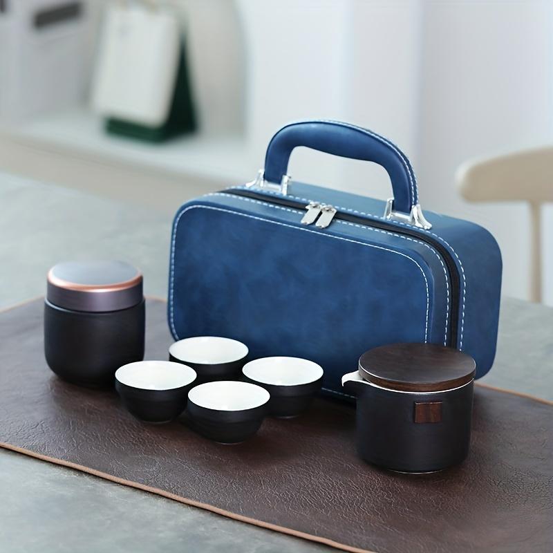 1 Set Reise Tee-Set Porzellan Tee-Set Kungfu Tee-Sets Mit 1 Teekanne (mit Sieb) 4 Teetassen Teekanister Aufbewahrungstasche Alles in einem Geschenk für Picknick O