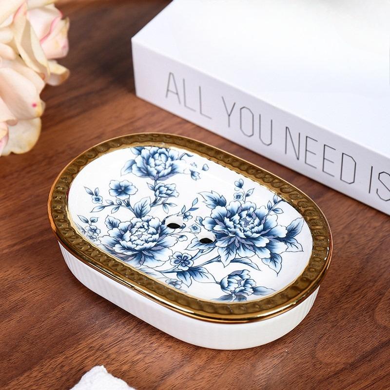 American Style Ceramic Soap Box Double Layer Drainage Bathroom Soap Holder Unique Design