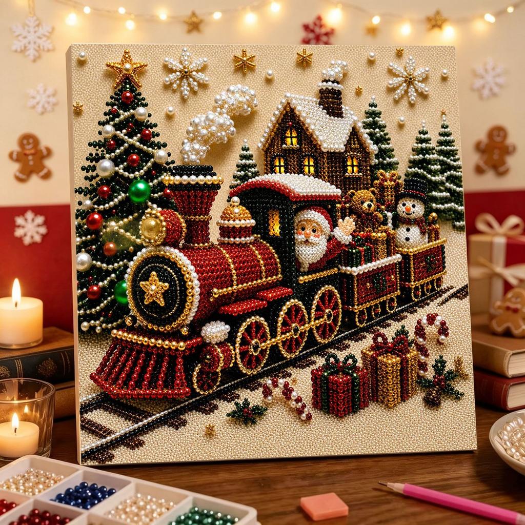 2026 Christmas Pearl Diamond Painting DIY 3D Pearl Christmas Kit Classic Festive Designs Handmade for Xmas Home Wall Decoration