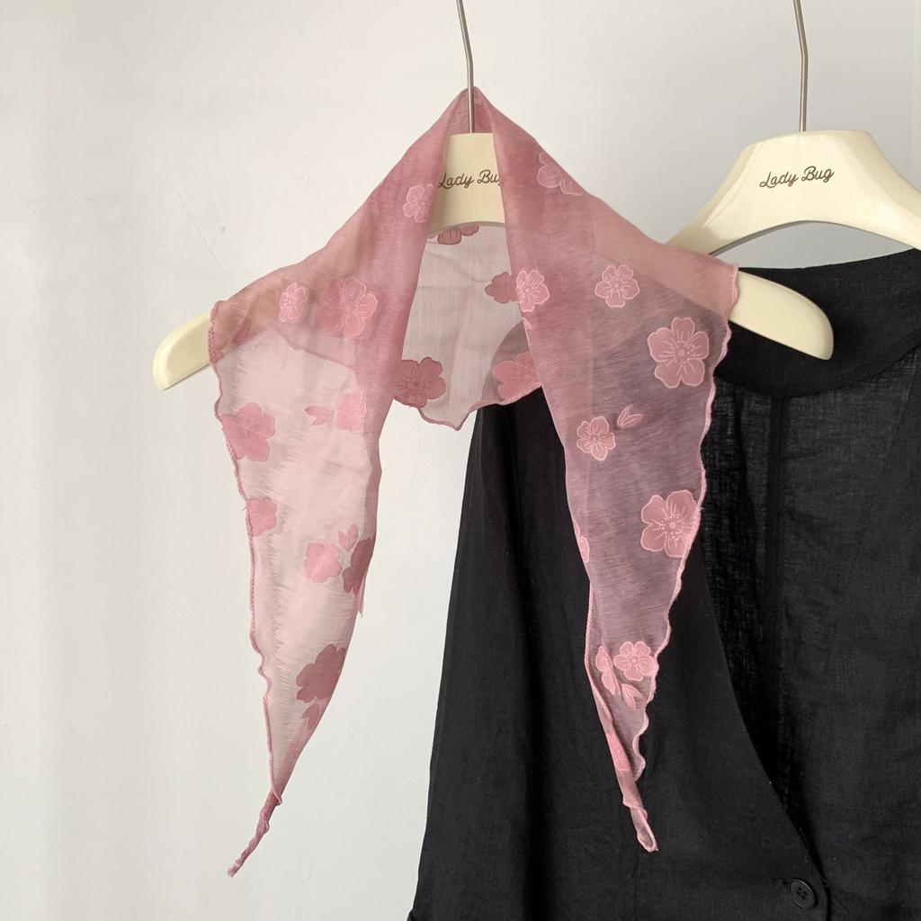 Korean Ins Girly Feeling Fresh Small Flower Printing Triangle Scarf Silk Headscarf Waist Seal Spring and Autumn Fashion Trend