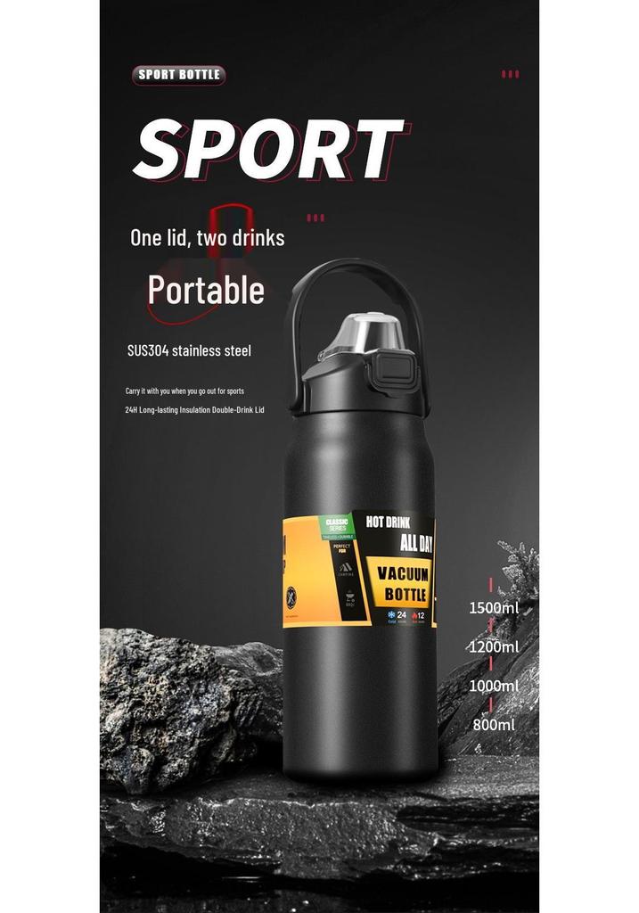304 Stainless Steel Large Capacity Thermos Mug with Double Handle - Portable Mountaineering Water Bottle