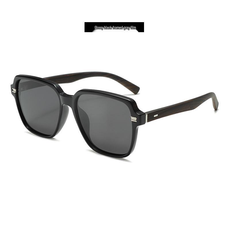 Men's Polarized Driving Sunglasses with TR Frame & Wood Grain Arms, Ideal for Larger Faces