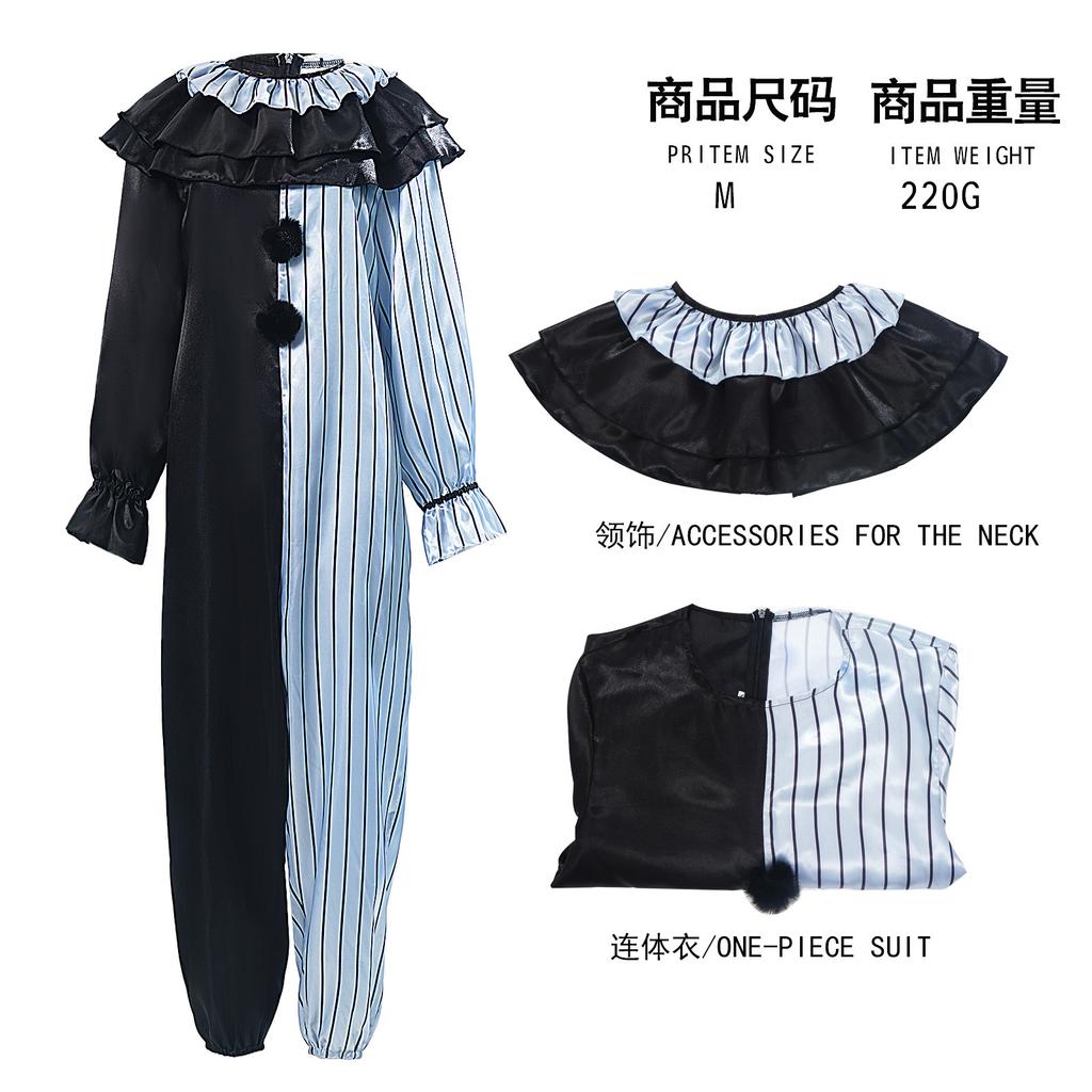 Cosplay clown return to the soul cos suit ingrid striped clown onesie horror movie role performance