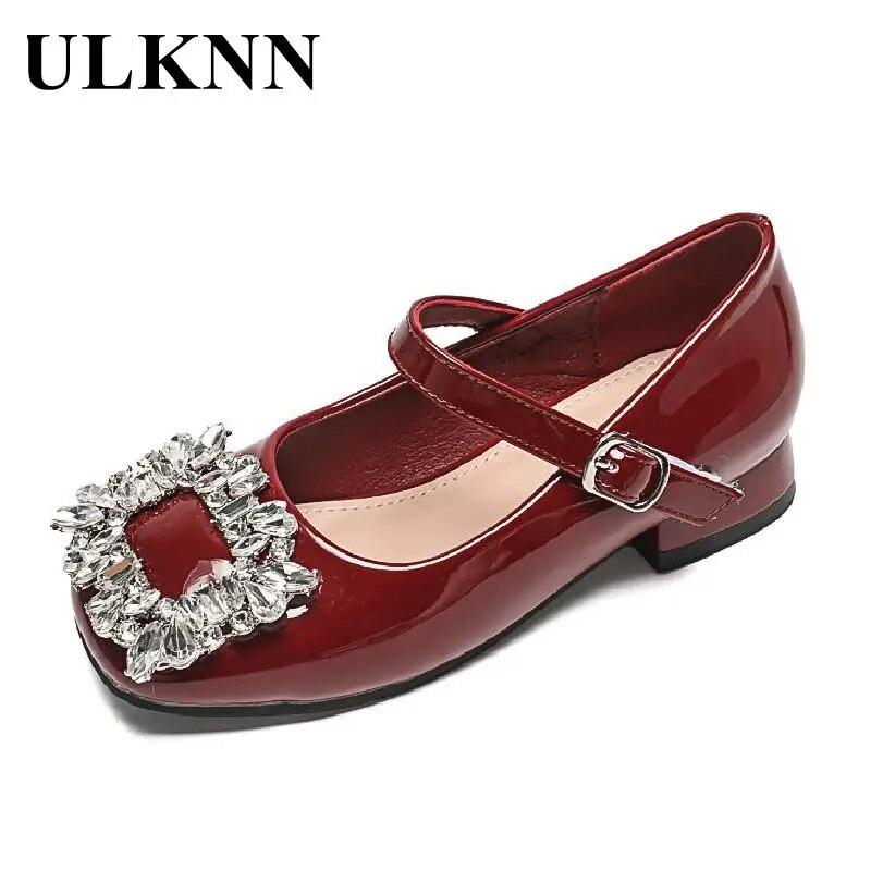 

ULKNN Girl s Leather Shoes Kid Low Heel Square Toe Girls Mary Jane Shoes Rhinestone Non-Slip Rubber Teen School Ball Dress Shoe