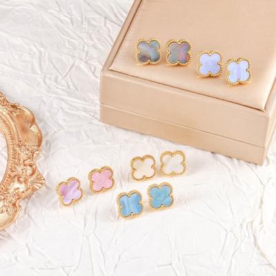 Nouvelles Boucles d'Oreilles Puces Trèfle à Quatre Feuilles Luxueuses Élégantes Minimalistes et Élégantes 15mm Boucles d'Oreilles en Acier Titane