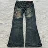 FlowStreet Y2K Nuovo Retro Americano Motivo Ricamato Donna Forma a Corno Jeans Moda di Strada Gotico Slim Pantaloni a Straccio Jeans Donna