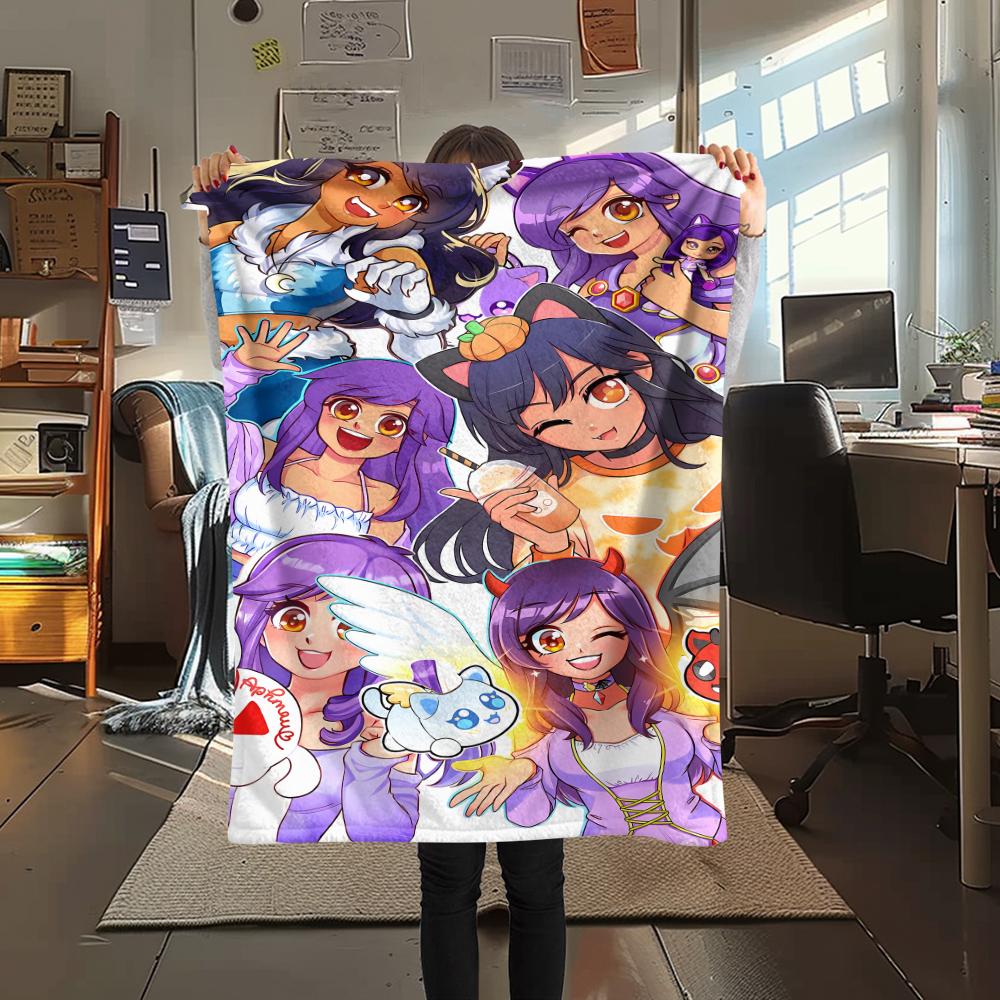 1 szt. Koc flanelowy z nadrukiem Aphmau, Wysokiej jakości, Na wszystkie pory roku, Wystrój domu, Ciepło i komfort, Idealny na prezenty świąteczne