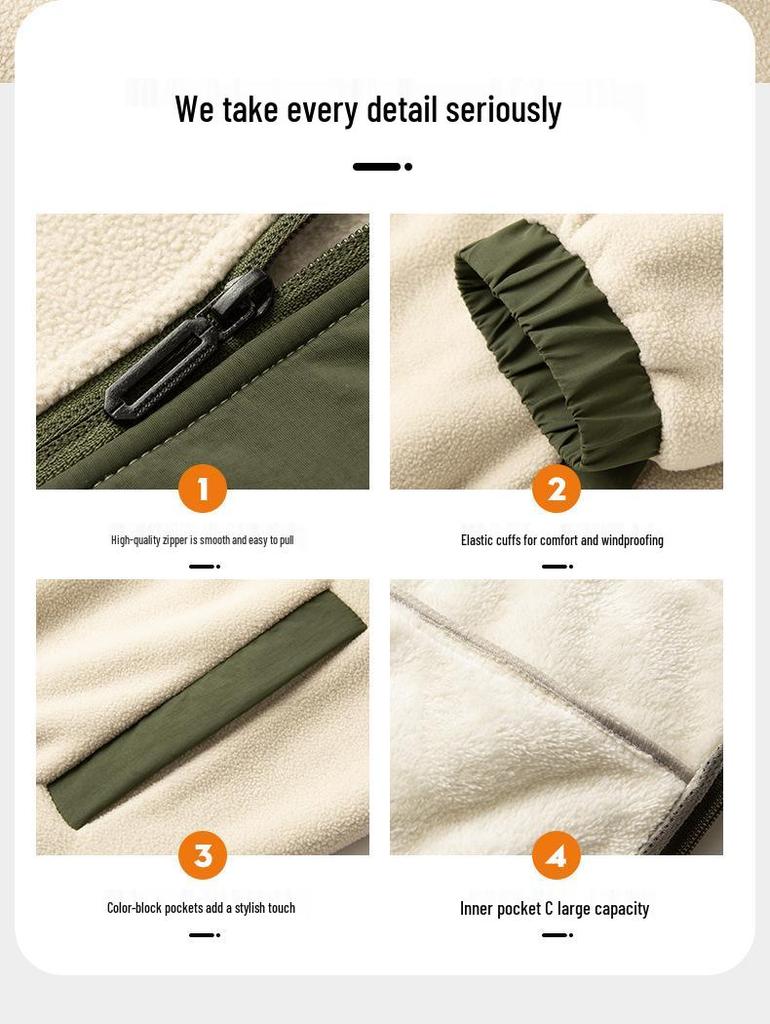 Chaqueta para hombre de forro polar grueso con bloques de color y cuello alto, top casual deportivo para otoño/invierno