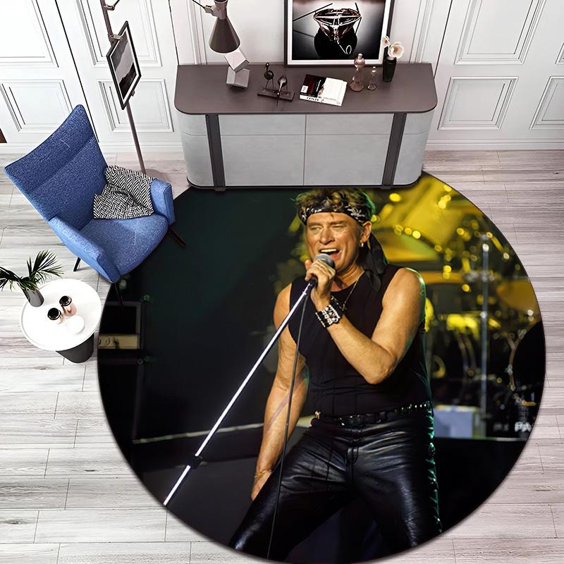 French legendary rock singer and actor Johnny Hallyday Round Carpet Soft Home Decoration Corridor Table and Chair Anti slip Outdoor Floor Mat rug H21