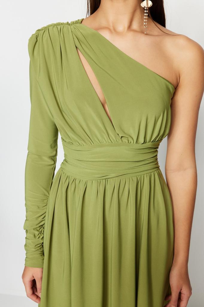 Damenmode Neues Kleid Saks Taille Geöffnet Skater Gestrickt Fenster Ausschnitt Detailliert Elegant Abendkleid