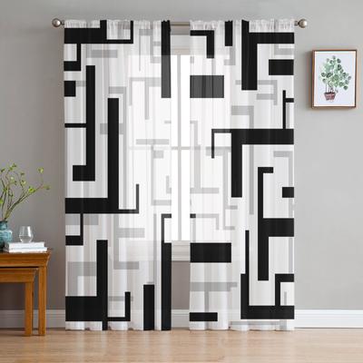 Moderne Kunst Geometrie Schwarz Grau Transparente Vorhänge für Wohnzimmer Dekoration Fenster Vorhänge Küche Tüll Voile Organza Vorhänge