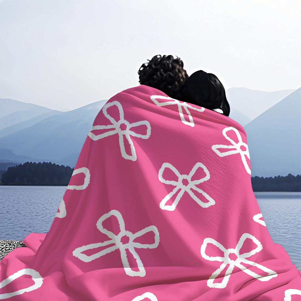 Vintage Sweetheart Bow,Heart&Shark Full-Print Fleece Blanket for Adult Quality Super Soft Warm Blanket for Travel Office Home
