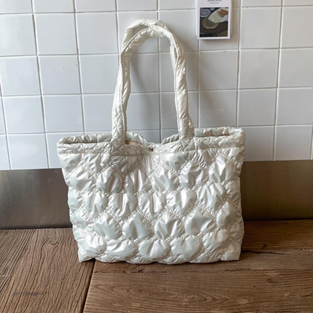 Large Capacity Quilted Heart Bag Korean Women's Handbag Casual Puffy Tote Bag  Girls
