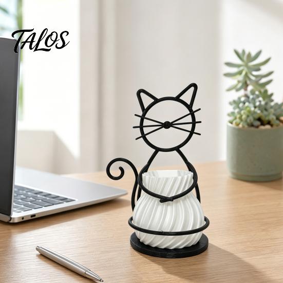 Cat Shaped Pen Holder Flower Pot Holder, Multifunctional Desktop Vase Organizer for Mini Small Plants, Minimalist Stand with Pots, Home Decor
